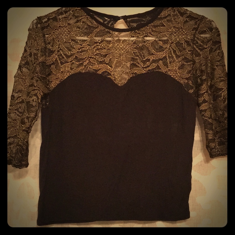 Black and Gold Lace Top